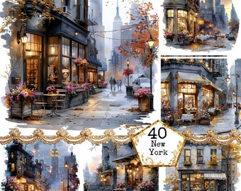 JPEG Night in New York City Clipart JPEG Watercolor City Clipart Bundle  Destination Instant Download Paper Crafts Junk Journal Scrapbooking