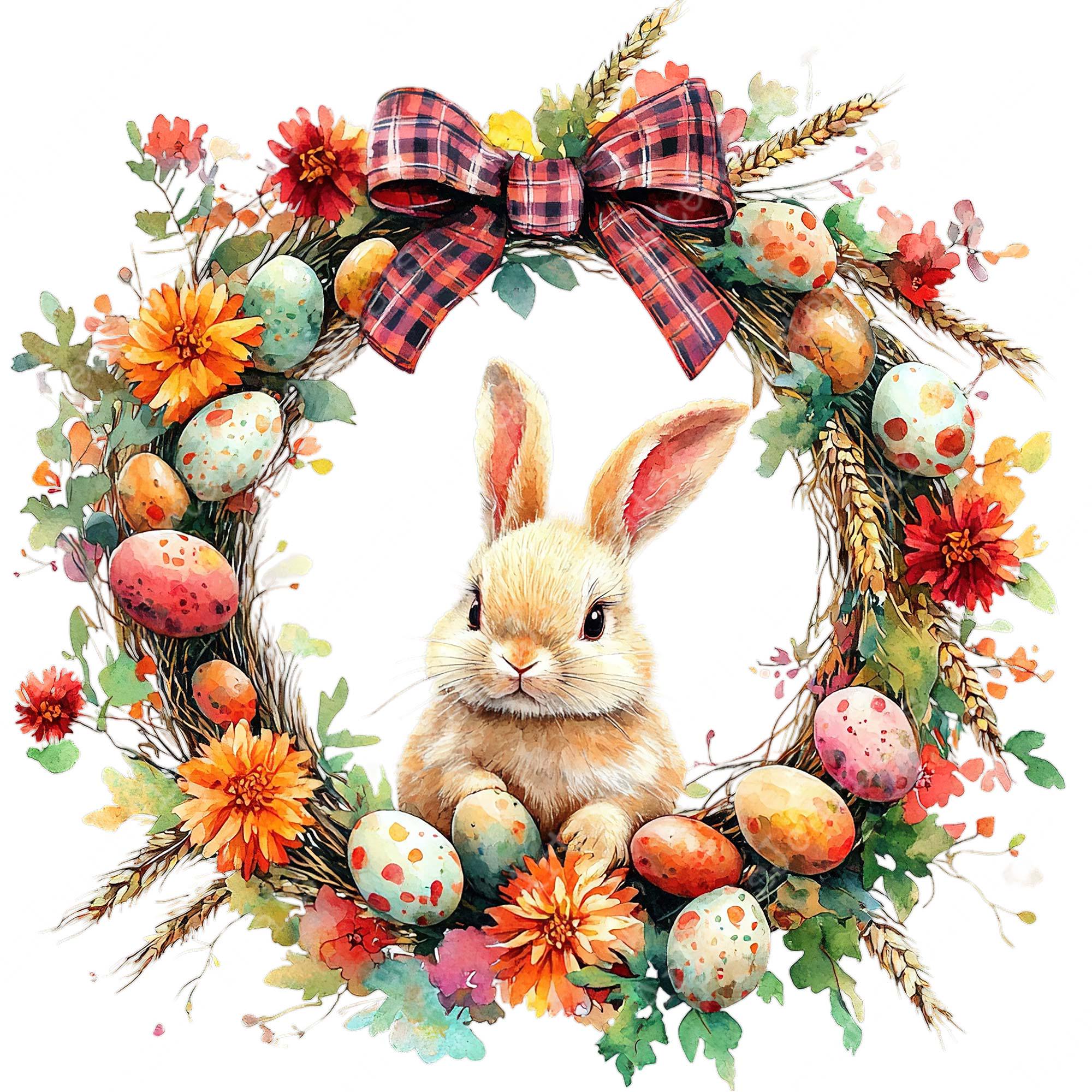 PNG + JPEG Watercolor Easter Wreath Clipart Bundle Easter Bunny Easter ...