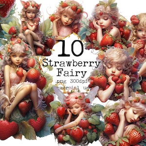 PNG Strawberry Fairy Clipart bundel Fantasy Clipart meisje PNG Fairytale Clipart papier ambachten ongewenste dagboek Scrapbooking commercieel gebruik