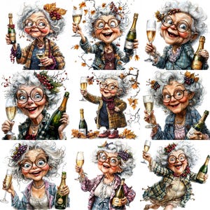 JPEG Watercolor Drinking Granny Clipart Bundle New Years Eve ...