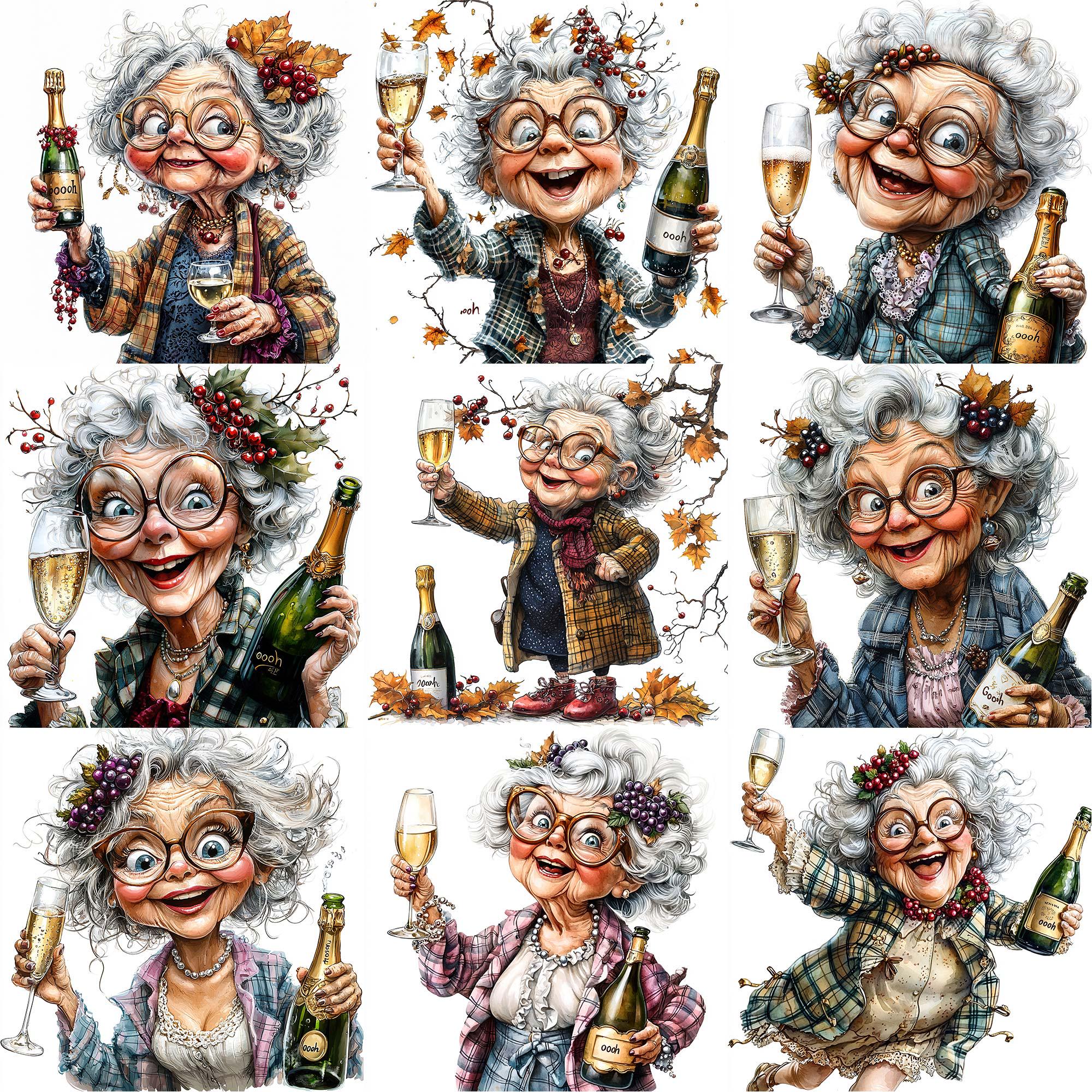 JPEG Watercolor Drinking Granny Clipart Bundle New Years Eve ...
