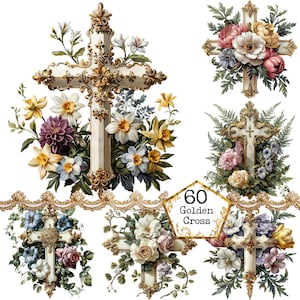 PNG + JPEG aquarelle floral croix Clipart Bundle Clipart religieux Clipart chrétien Téléchargement instantané Paper Craft Junk Journal Scrapbooking