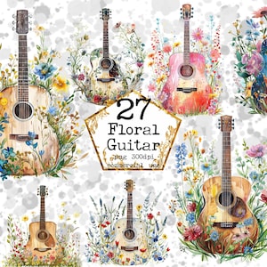 PNG aquarel bloemen gitaren clipart bundel wilde bloemen clipart muziek clipart PNG Instant Download papier ambachten ongewenste dagboek scrapbooking