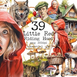 Little Red Riding Hood Bundle PNG, Transparent Clipart, Wolf, Fairy Tale Clipart Romantic Scrapbook, Junk Journal, Paper Crafts Scrapbooking