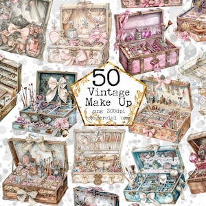 PNG Vintage Box Make Up Clipart Bundle, PNG transparente, PNG vintage, Clipart romántico Scrapbook Junk Journal Paper Crafts Scrapbooking