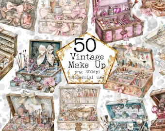 PNG Vintage Box Make Up Clipart Bundle, PNG transparente, PNG vintage, Clipart romántico Scrapbook Junk Journal Paper Crafts Scrapbooking