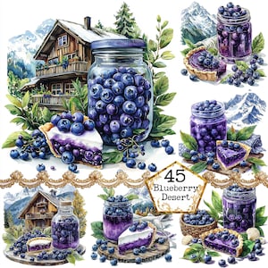 Bonbons aquarelle baies bleues JPEG et Bundle de cliparts de paysages pâtisserie Téléchargement instantané des cliparts Papier Artisanat indésirable Journal Scrapbooking