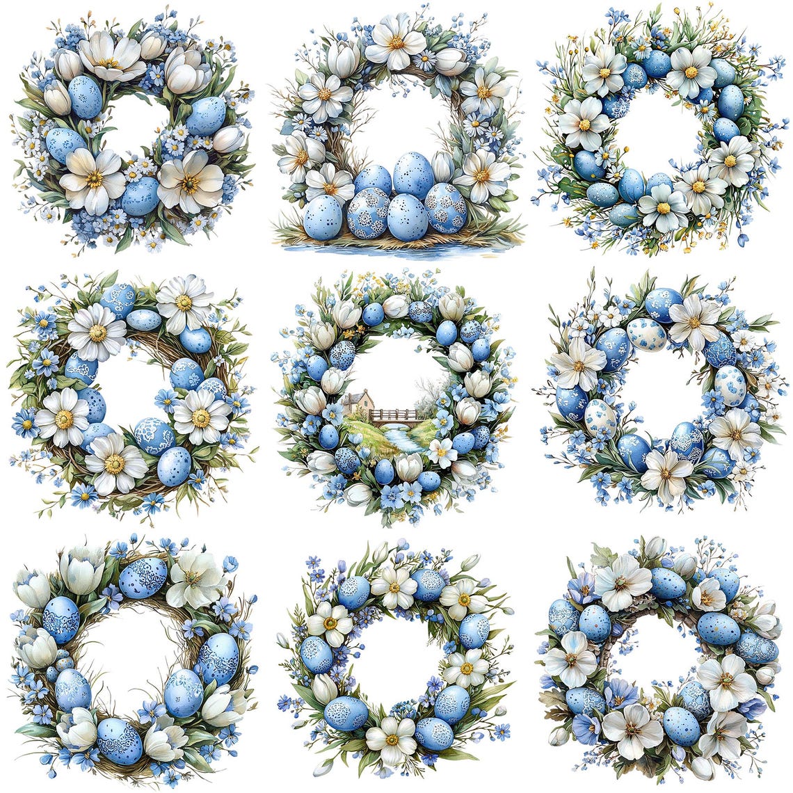 PNG + JPEG Watercolor Easter Wreath Clipart Bundle Easter Egg Spring ...