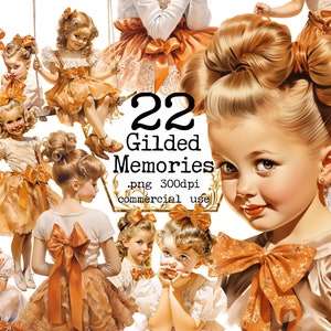 Petit vintage filles Clipart Bundle PNG automne Clipart jouant enfant Clipart victorien fille robe Clipart Junk Journal Scrapbooking Commercial
