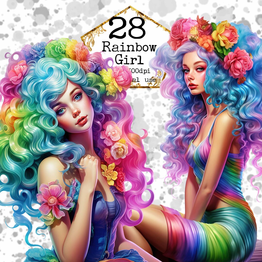 PNG Rainbow Fashion Girl Watercolor Clipart Bundle Girl Boss Clipart ...