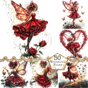 JPEG Watercolor Red Haired Fairy Clipart Bundle Love Fairy Magical Floral Fairy Dance Instant Download Paper Craft Junk Journal Scrapbooking