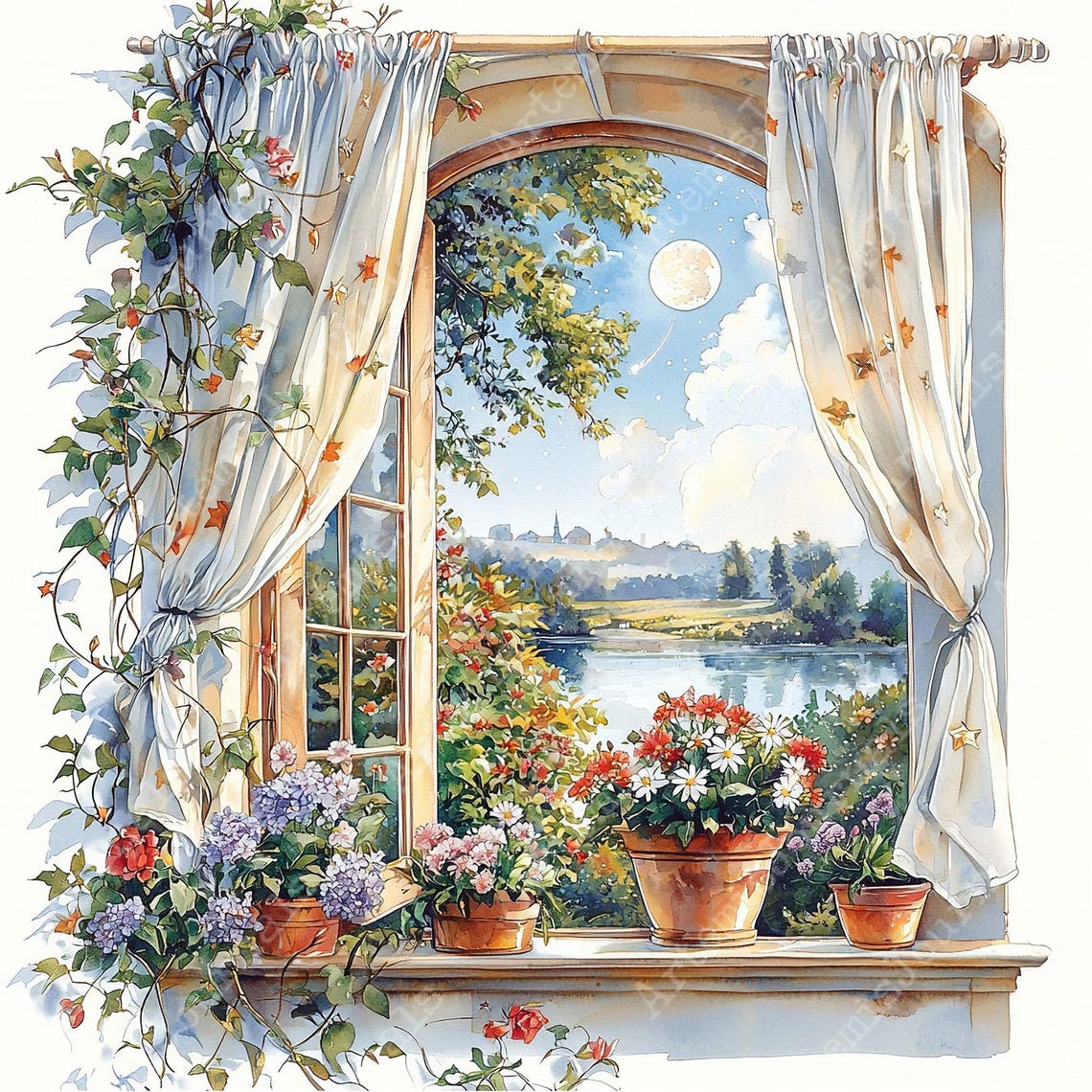 JPEG Watercolor Floral Window Clipart Bundle Spring Autumn Winter ...