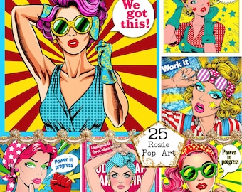 Pop Art Rosie The Riveter Bundle Clipart, starke Frau, Rosie The Riveter, Girl Power, We Can Do It - digitaler Download, kommerzielle Nutzung