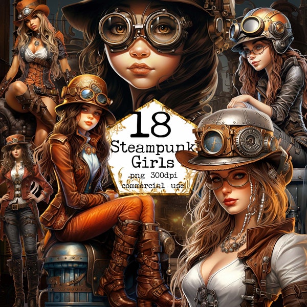 Steampunk Women Clipart Bundle Steampunk PNG Sfondo trasparente PNG Planner PNG Download immediato Mestieri di carta Junk Journal Scrapbooking