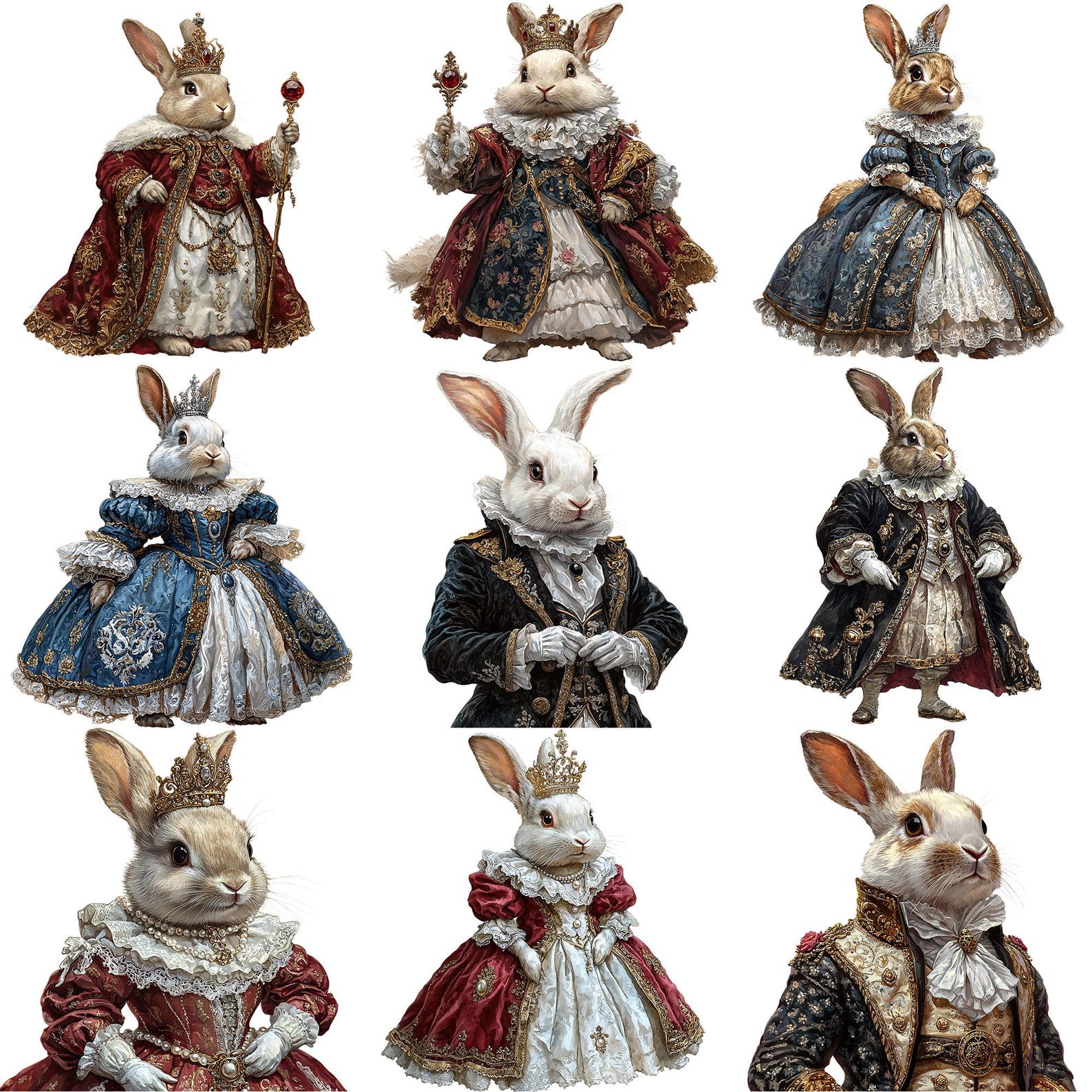 PNG + JPEG Watercolor Vintage Royal Rabbit Clipart Bundle Bunny in a ...