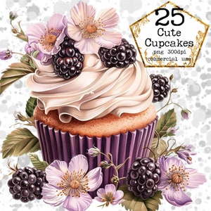 Paquete de imágenes prediseñadas de cupcakes de acuarela PNG, imágenes prediseñadas de postre png, imágenes prediseñadas de cupcakes, descarga instantánea de manualidades de papel, diario basura, scrapbooking