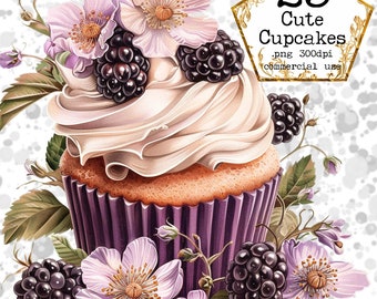 PNG Aquarell Cupcakes Clipart Bundle, Dessert Clipart Png, Cupcake Clipart, Sofortiger Download Papier Handwerk Junk Journal Scrapbooking