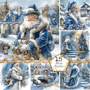 JPEG Acquerello Shabby Chic Babbo Natale Illustrazione Bundle JPEG Interni natalizi Download immediato Paper Crafts Junk Journal Scrapbooking