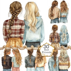 JPEG aquarel kleine meisjes beste vrienden clipart bundel JPEG vriendschap clipart instant download papier ambachten ongewenste dagboek scrapbooking