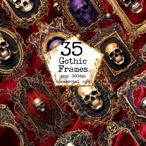 PNG Gothic Watercolor Skull Frames Clipart Bundle Vintage Fantasy Frames PNG Instant Download Paper Crafts Commercial Use