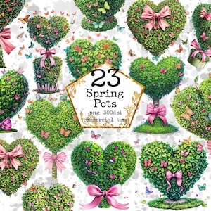 PNG acuarela Bush con arco Clipart Bundle Pots Clipart Bundle Día de San Valentín PNG Descarga instantánea Paper Crafts Junk Journal Scrapbooking