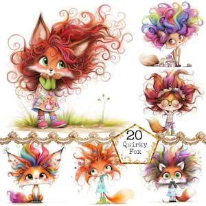 JPEG Bundle de cliparts renard lunatique renard original renard drôle des bois des cliparts animaux téléchargement immédiat artisanat en papier Junk Journal Scrapbooking