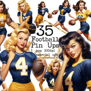PNG Retro Highschool Girls Clipart Bundle Fútbol Americano Clipart Vintage Rugby Ephemera Clipart Junk Journal Scrapbooking Paper Crafts
