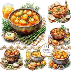 Paquete de imágenes prediseñadas de estofado de papas con acuarela JPEG Paquete de imágenes prediseñadas de cocina de la abuela Descarga instantánea de papel Manualidades Diario basura Scrapbooking