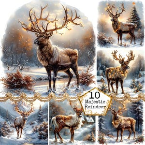 JPEG hiver majestueux renne arrière-plans imprimables papier de scrapbooking aquarelle art téléchargement immédiat papier artisanat indésirable journal scrapbooking