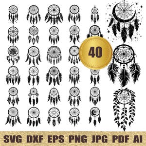 40 Dreamcatcher svg, dxf, eps, ai, pdf, jpg, png, Dreamcatcher Silhouette,  Dreamcatcher Clipart Svg, Dreamcatcher Svg Cut File Cricut