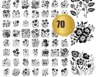 70 Wild FLowers svg, dxf, eps, ai, pdf, jpg, png Boho Flowers Silhouettes Cut File Birth Mom Flowers, Gardening, Vector Graphics, Wedding,