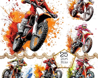 Dirt Bike Clipart jpeg, Motocross Clipart, Motorcycle, Printable Watercolor clipart, Instant Download Paper Crafts Junk Journal Scrapbooking