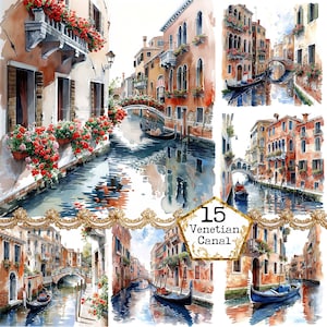 JPEG Aquarell Venedig Gondel Clipart Bundle JPEG Stadt Clipart Italienische Clipart Sofortiger Download Papier Handwerk Junk Journal Scrapbooking
