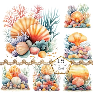 PNG + JPEG Watercolor Tropical Coral Reef Clipart Bundle See life Clipart Summer Art Instant Download Paper Craft Junk Journal Scrapbooking