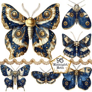 PNG + JPEG Aquarell Midnight Moth Clipart Bundle Frühling Clipart mystische Moths Art Instant Download Papier Handwerk Junk Journal Scrapbooking