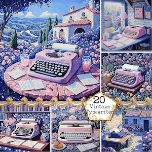 JPEG Watercolor Vintage Writer Desk with Typewriter Digital Background Cozy Nook Instant Download Paper Crafts Junk Journal Scrapbooking