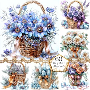 JPEG-kristallen manden met lente bloemenmanden Clipartbundel lente Clipart Instant Download Paper Crafts Junk Journal Scrapbooking