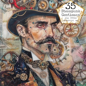 PNG Steampunk Collage Sheet Gentleman Papier Pack, bedruckbar, Steampunk Junk Journal Sofortiger Download Papier Handwerk Junk Journal Scrapbooking