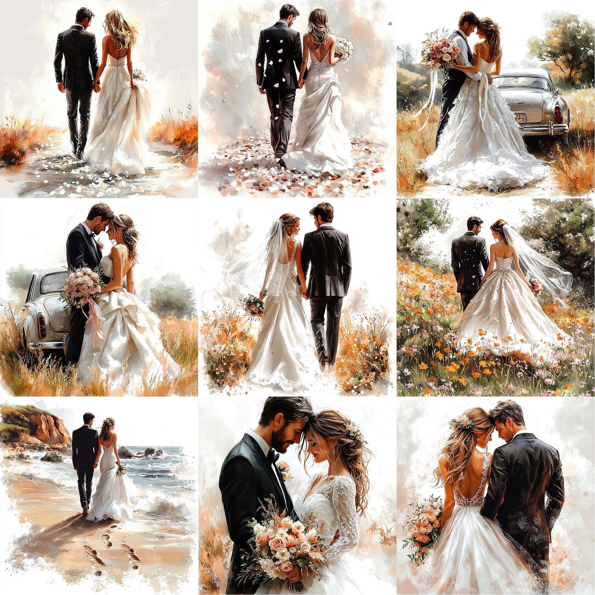 JPEG Watercolor Adventurous Wedding Couple Clipart Bundle Summer