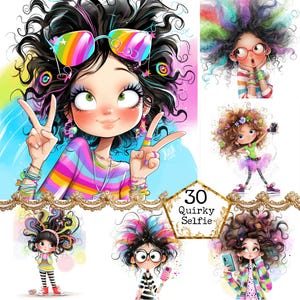 JPEG Quirky Girl Making Selfie Clipart Bundle Whimsical People Fashion Girl Clipart Instant Download Paper Crafts Junk Journal Scrapbooking