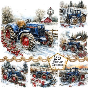 JPEG  Watercolor Winter Tractor Clipart Bundle Cottage Clipart Commercial Use Instant Download Paper Crafts Junk Journal Scrapbooking