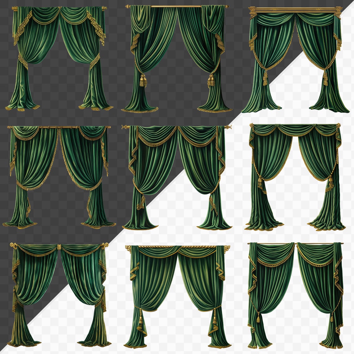 Curtians Graphics Antique Green Curtains Clipart Graphics Stage Curtains Theater Curtains ...