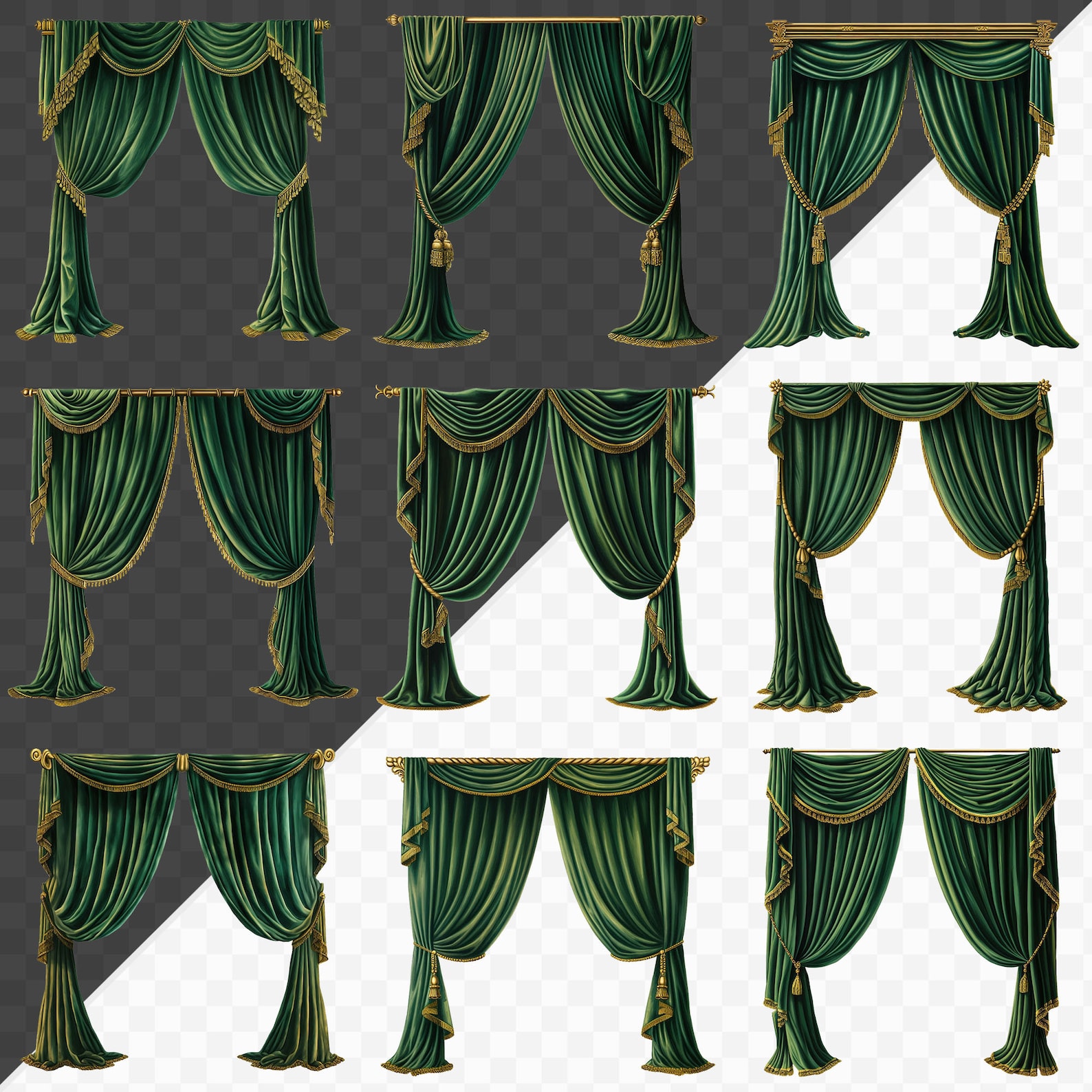 Antique Green Curtains Clipart Graphics Stage Curtains Theater Curtains ...