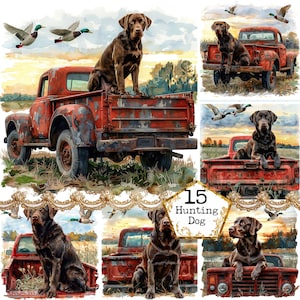 JPEG Mallard Duck Labrador Dog y Red Truck Clipart Bundle JPEG Uso comercial Descarga instantánea Paper Crafts Junk Journal Scrapbooking