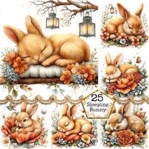 JPEG Watercolor Spring Rabbit Clipart Bundle Cute Bunny Clipart Spring Flowers Art Instant Download Paper Crafts Junk Journal Scrapbooking