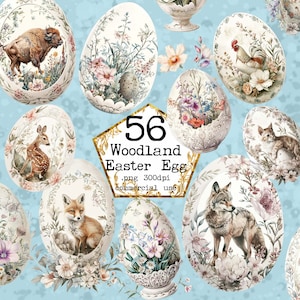 Bundle de cliparts aquarelle oeuf de Pâques animaux de la forêt Clipart floral lapin de Pâques Téléchargement instantané Artisanat en papier Junk Journal Scrapbooking