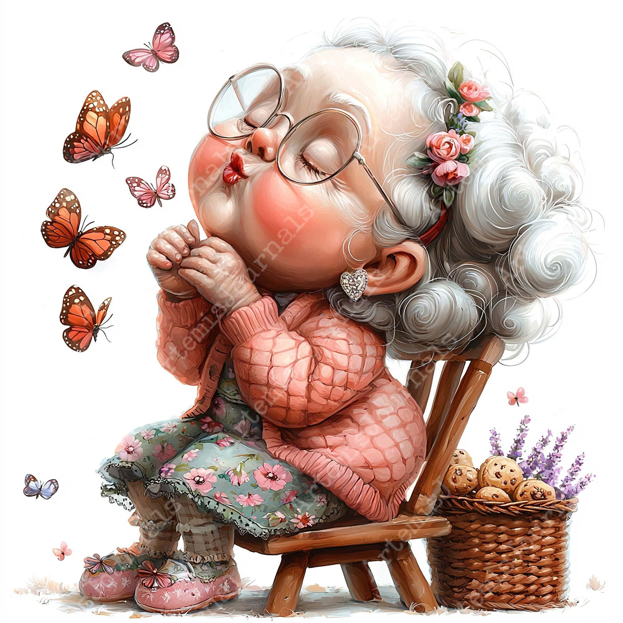 JPEG Watercolor Spring Granny Clipart Bundle Funny Elderly Lady Cute ...