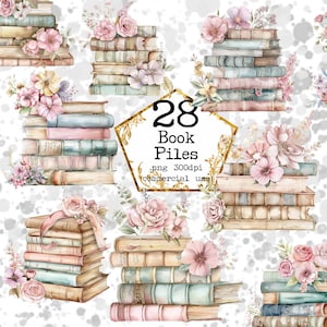 Acquerello pastello libri Clipart floreale antico libro png acquerello PNG Download immediato artigianato di carta commerciale Junk Journal Scrapbooking