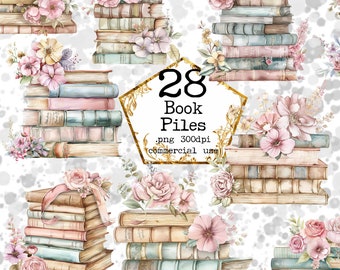 Watercolor Pastel Books Clipart Floral antique book png watercolor PNG Instant Download Commercial Paper Crafts Junk Journal Scrapbooking