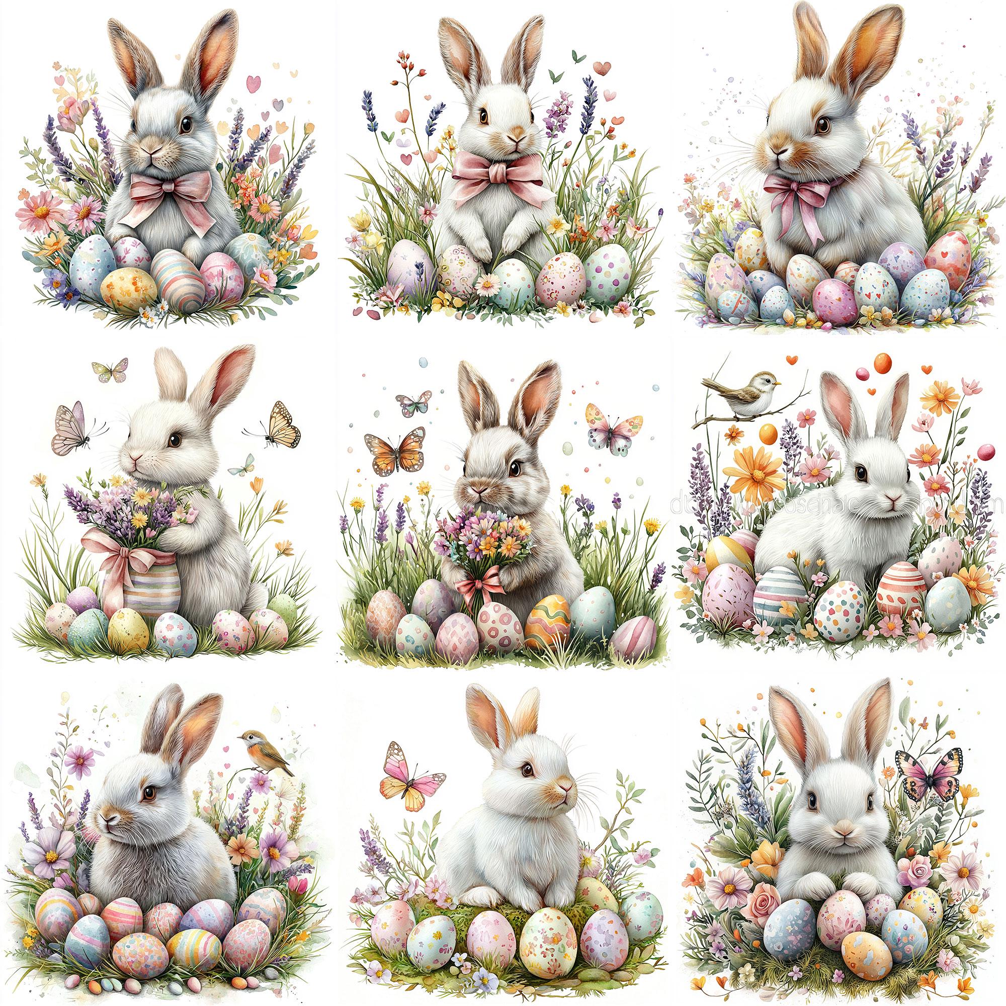 JPEG Watercolor Easter Rabbit Clipart Bundle Cute Bunny Clipart Spring ...
